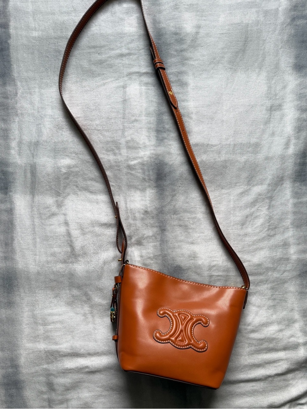 Cognac PU Leather Crossbody Bag with Embossed Logo
